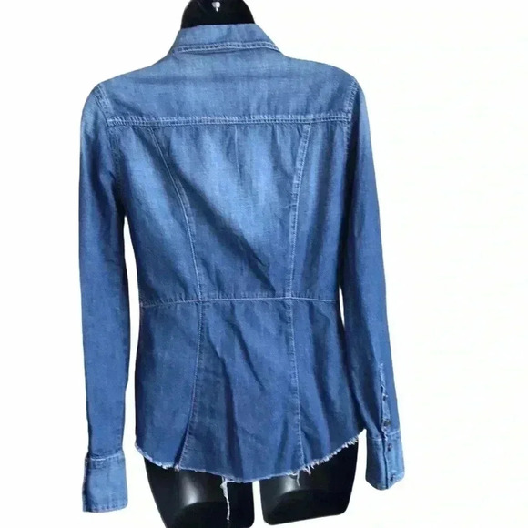 Blank NYC Denim Long Sleeve Embellished Button Up Raw Hem Top Size S - Picture 2 of 5
